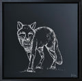 Original white ink drawing of Irish fox on navy background