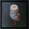 Original hand-painted barn owl artwork in black ink on acrylic background, Connemara wildlife art
